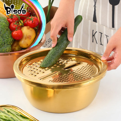 Stainless Steel Drain Pot Strainer Basket Vegetable Slicer